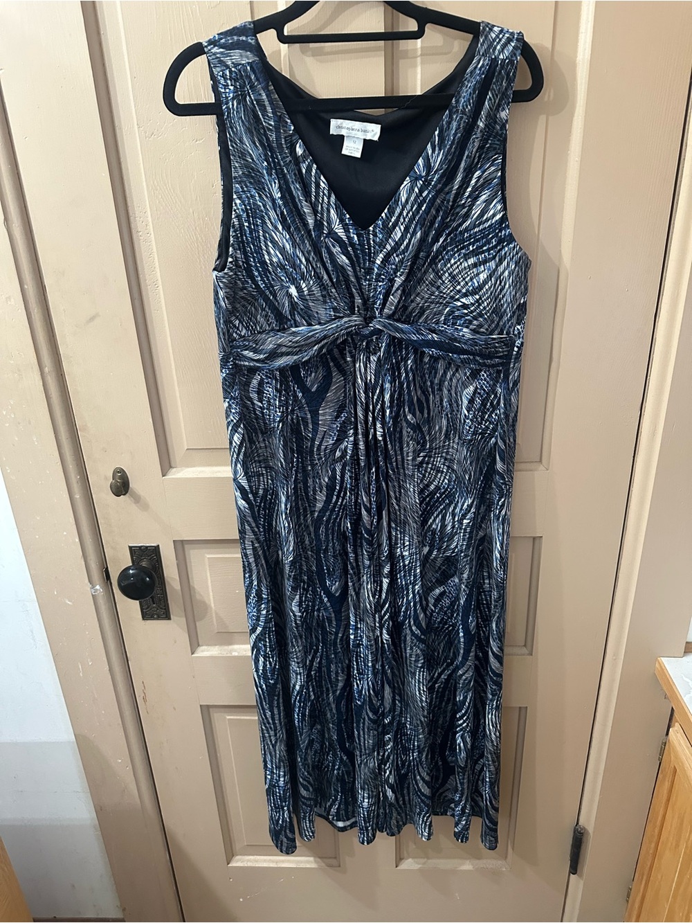 Christopher & Banks Navy and White V-Neck Knot-Front Maxi Dress